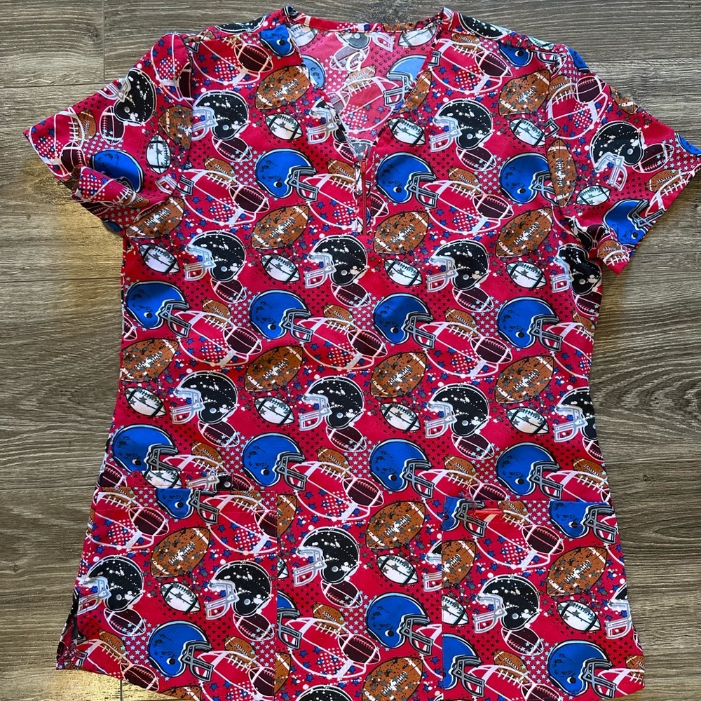 Football Helmet Print Scrub Top